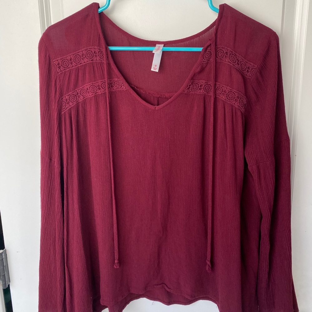 Maroon Bell Sleeve Blouse